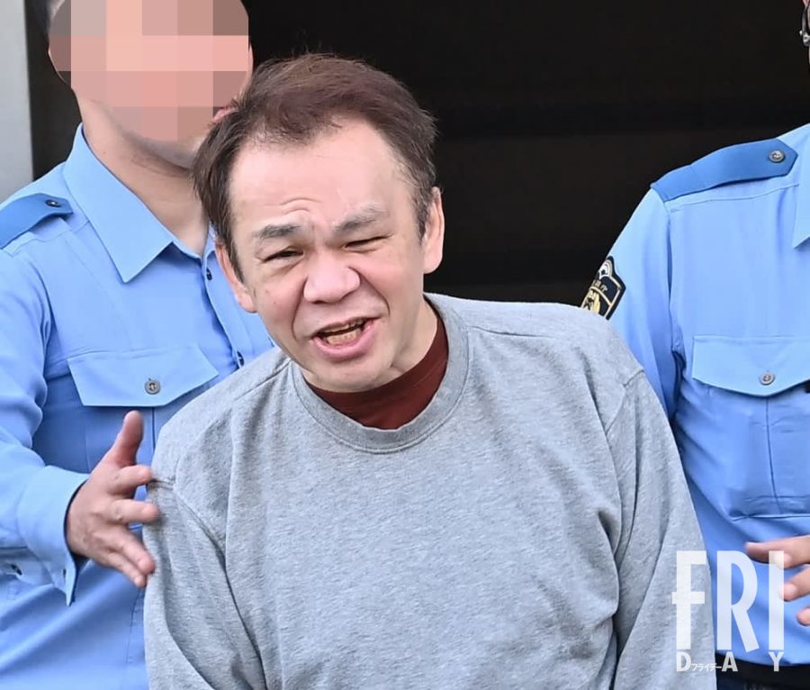 杉並区で殺人未遂容疑で逮捕され、送検される落合弘範容疑者