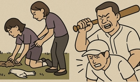 甲子園での出来事と部活動の指導に関するイラスト