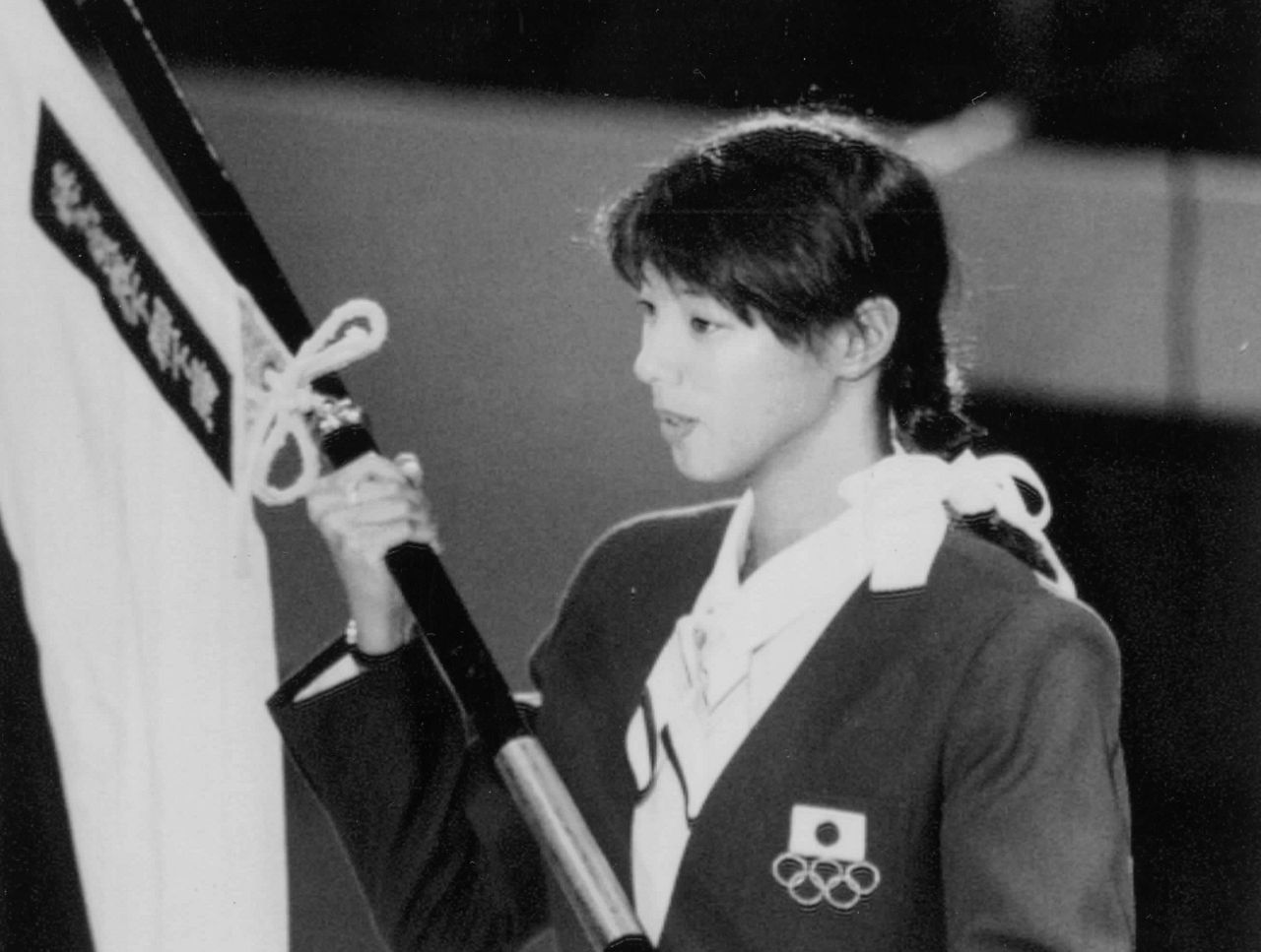 女優・宮下結衣の母である元アーティスティックスイミング選手、小谷実可子氏のソウル五輪結団式当時の写真。