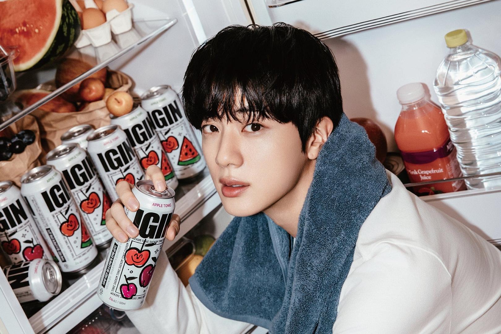 BTS JIN ジン IGIN APPLE GIN 韓国 ポップアップ アップル BTS ジンがアンバサダーを務める韓国伝統酒ブランド「IGIN」缶
