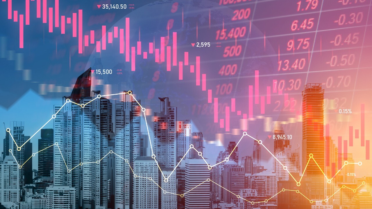 日経平均株価が657円安の42,888円で取引を終え、市場の利益確定ムードを示すグラフ