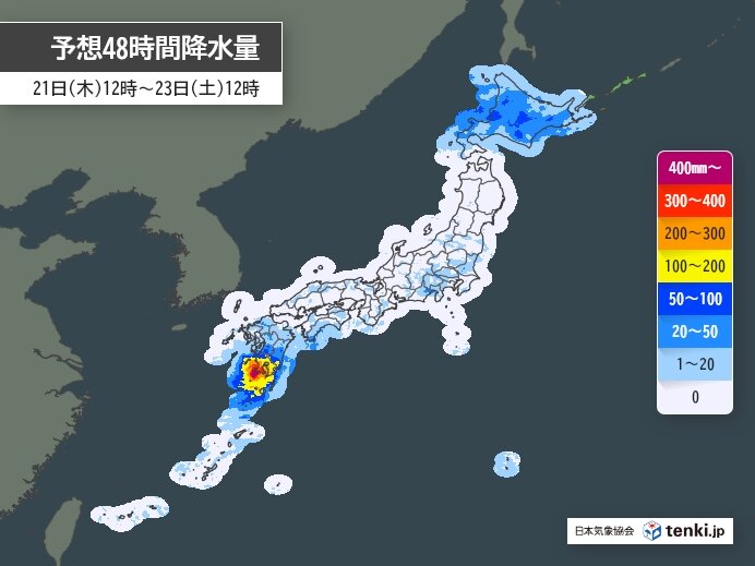 鹿児島県における線状降水帯発生の可能性と予想降水量