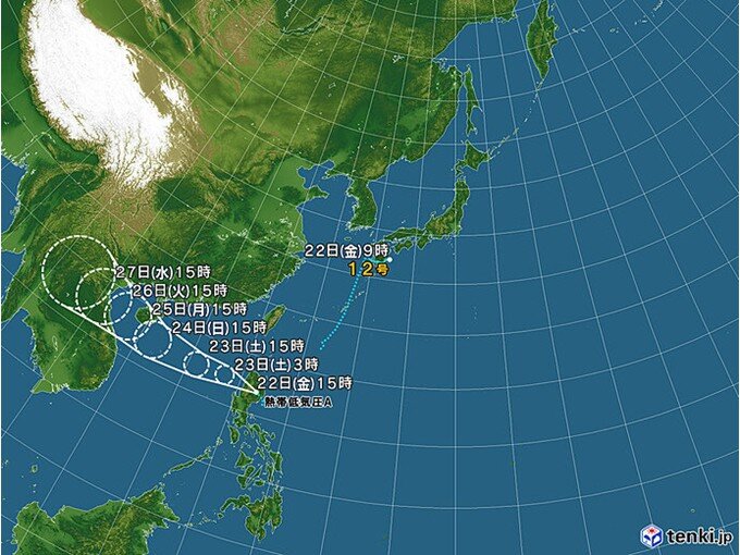 ルソン島周辺の熱帯低気圧の進路予測図