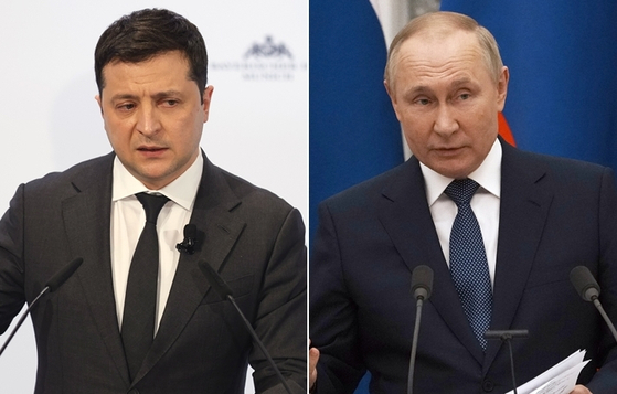 ウクライナのゼレンスキー大統領（左）とロシアのプーチン大統領。ウクライナ紛争の主要人物たち。
