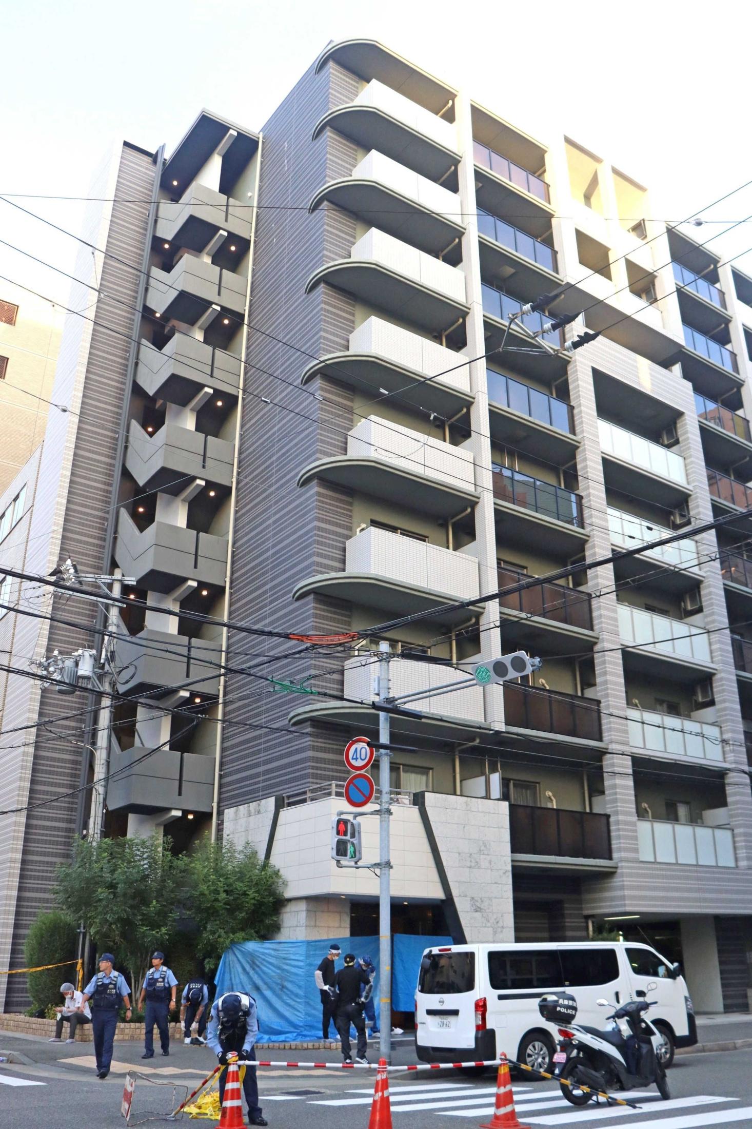 神戸市中央区のオートロック式マンション、女性殺害事件の現場
