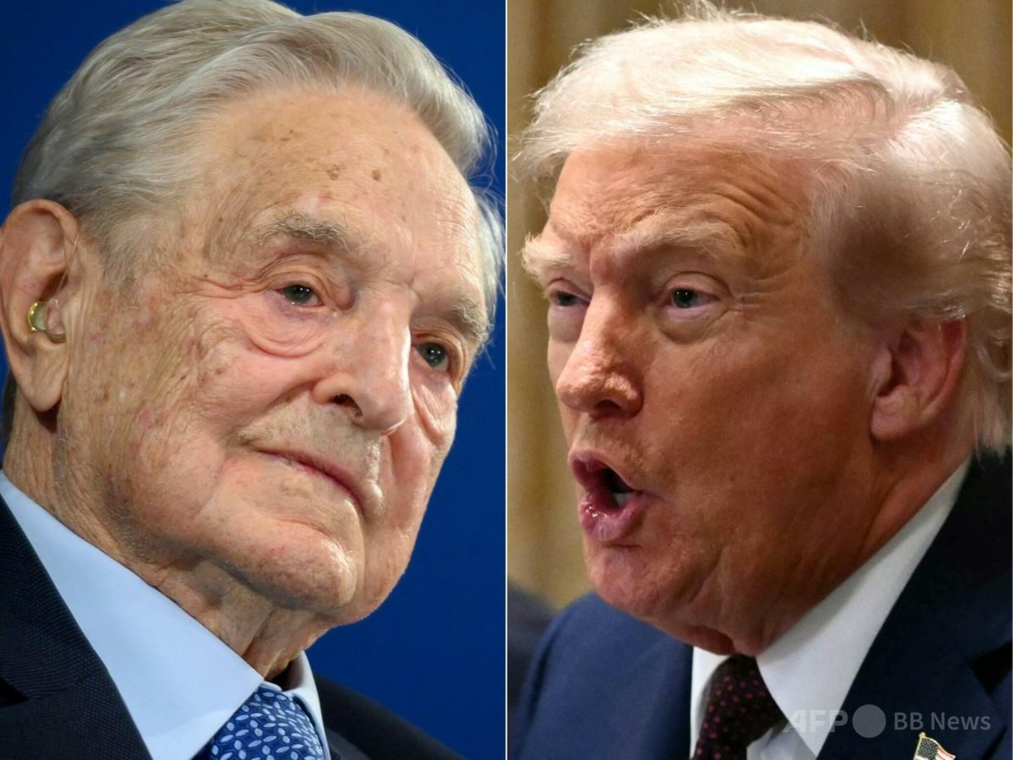 右派の標的とされてきたジョージ・ソロス氏（左）とドナルド・トランプ元米大統領（右）。トランプ氏はソロス氏らを暴力的な抗議活動の黒幕と非難した。