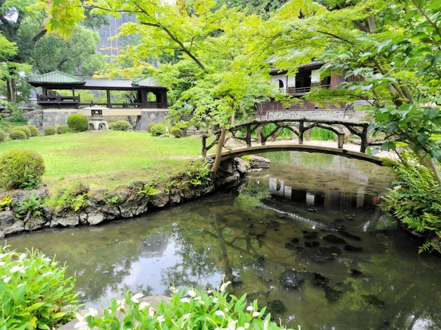 揚輝荘北園の池の水位が低下し、水質悪化が懸念される現状。2025年7月9日、名古屋市千種区法王町2丁目で撮影された、この歴史的庭園の危機的な状況を示す一枚。