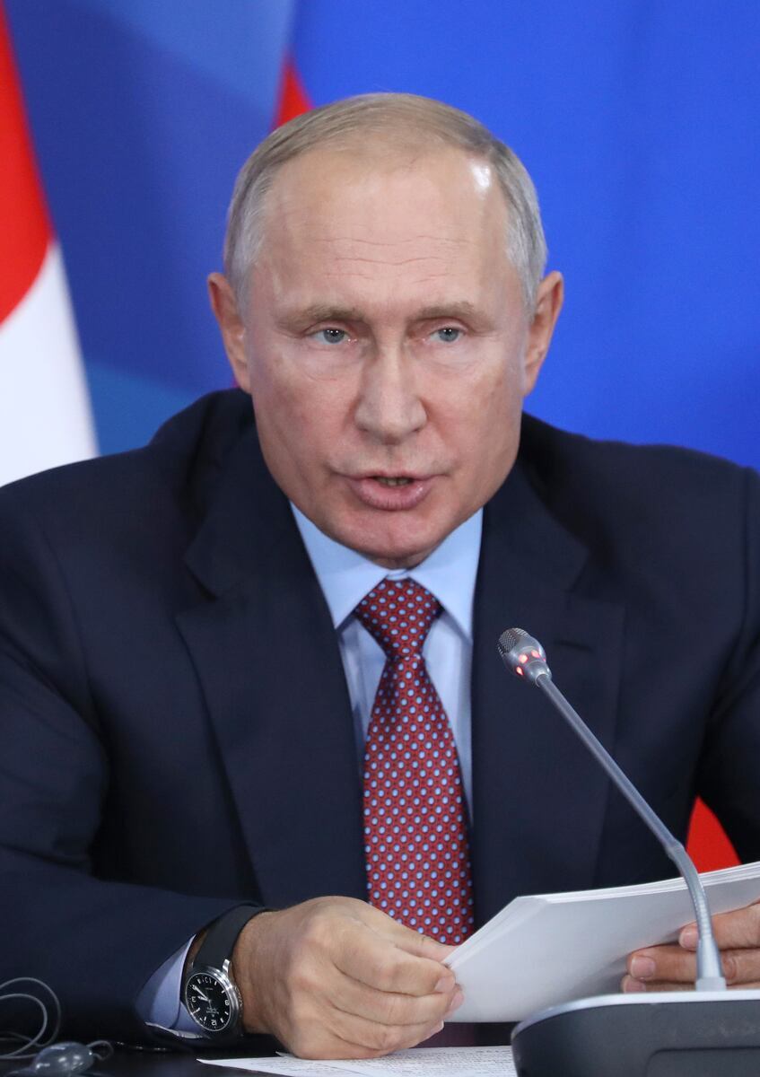 ロシアのプーチン大統領が演説する様子。9月3日の中国「抗日戦争勝利80年」記念行事への出席が発表された。