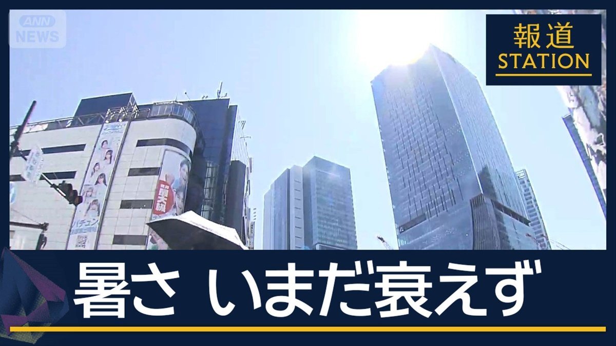 強い日差しの中、熱中症に警戒しながら歩く男性。東京都心で記録的な猛暑日が続く様子を示す