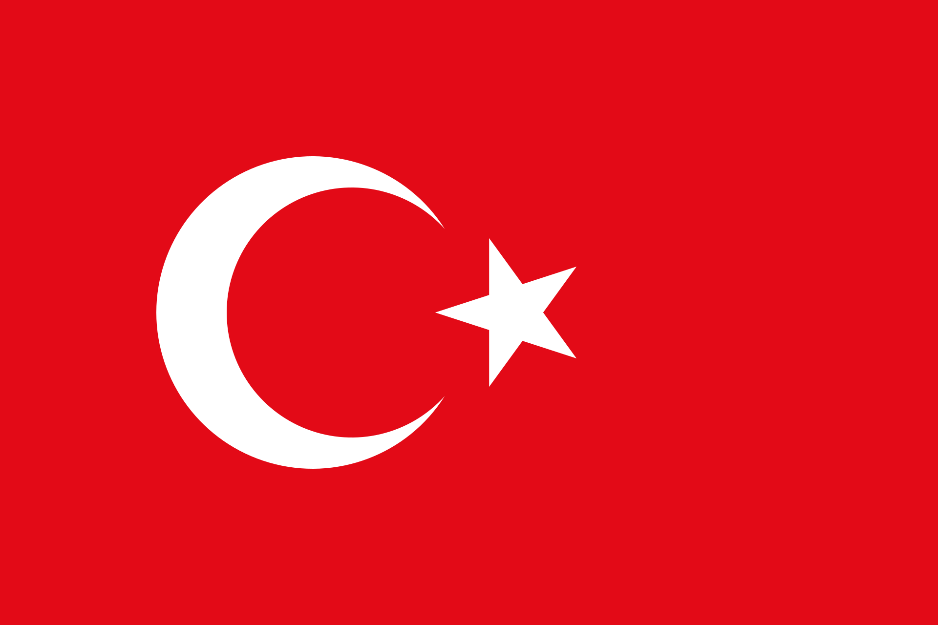 トルコの国旗、赤地に白い三日月と星が描かれた象徴的なデザイン