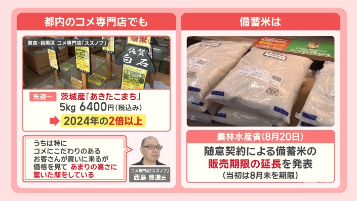目黒区の米専門店「スズノブ」店内に陳列された高級新米：消費者の購買意欲に影響