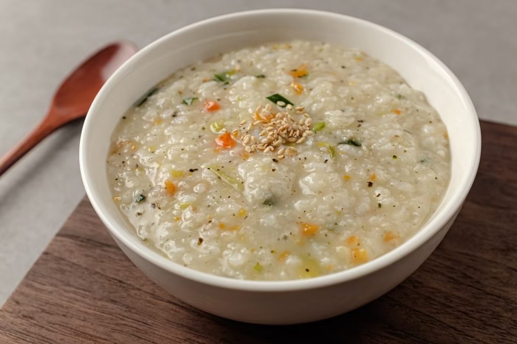 レトルトパックに入ったエゴマきのこがゆ、牛肉がゆ、きのこ野菜がゆの製品群。韓国のデリバリーおかゆ店で調理せずに提供された疑いが指摘されている商品。