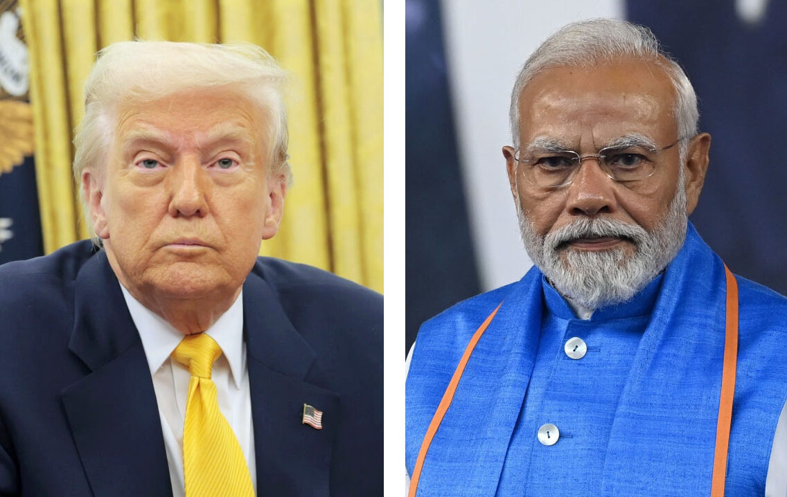 日米豪印クアッド協力枠組みにおけるトランプ米大統領とインドのモディ首相