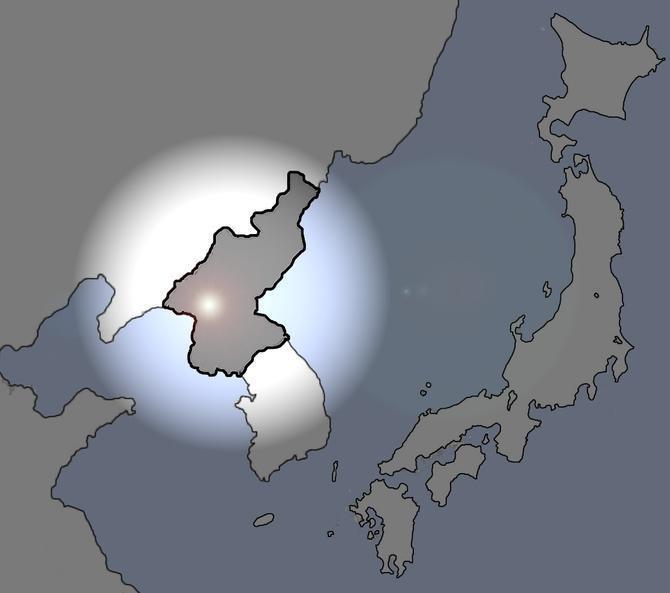 北朝鮮の地理的および政治的位置を示す地図