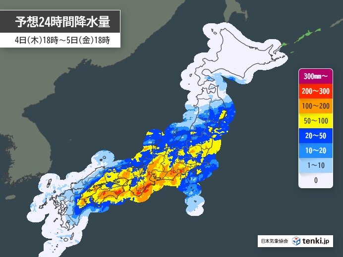 線状降水帯の発生が予測される地域と期間