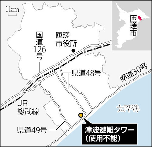 今泉浜津波避難タワーの場所を示す地図