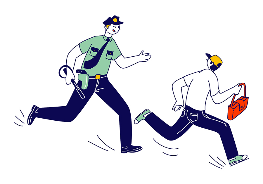 ベネチアの観光地でスリ行為に及ぶ窃盗犯のイメージイラスト。観光客が被害に遭う様子が描かれている。