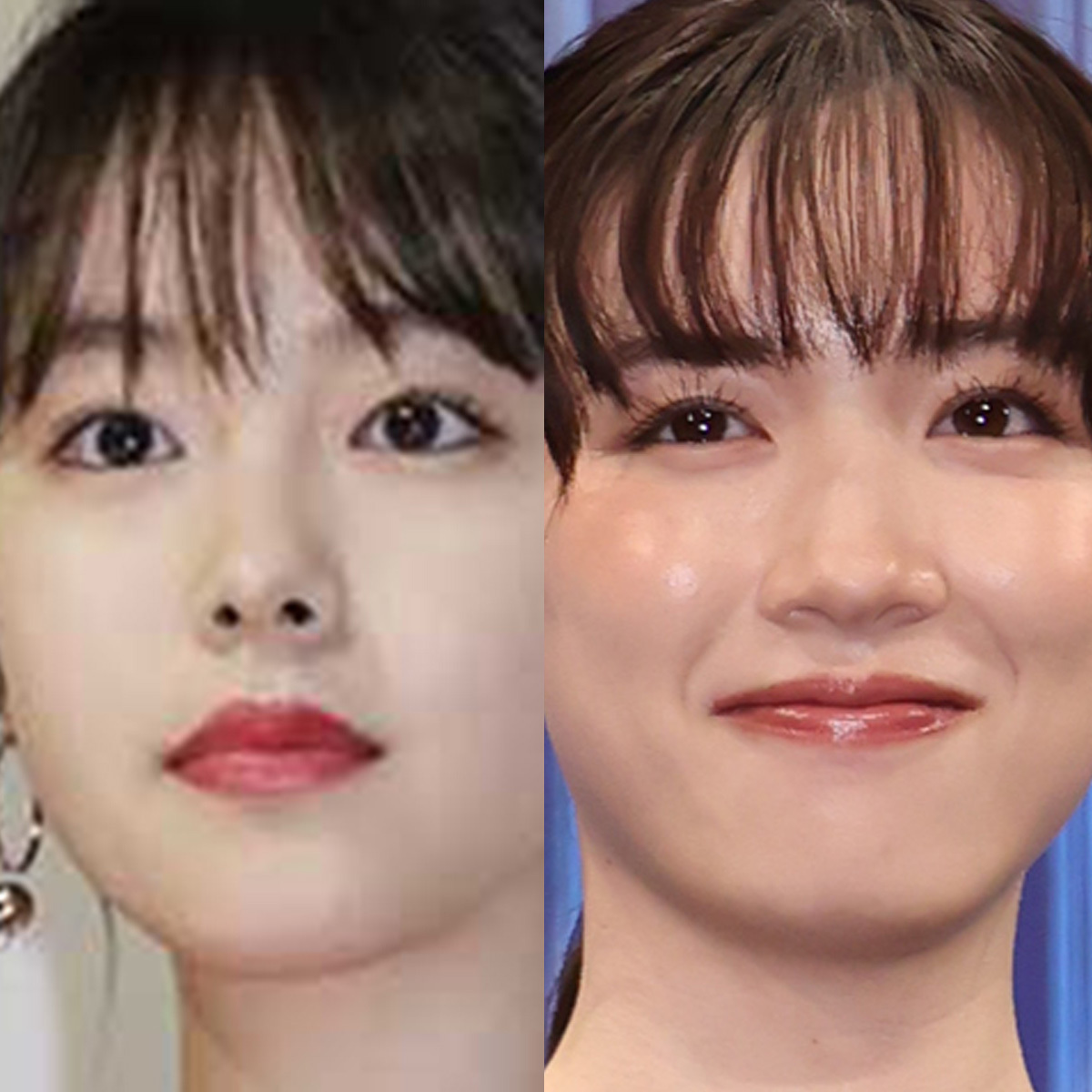 女優・唐田えりか（左）と永野芽郁（右）。それぞれの不倫騒動が純愛ドラマ主演や今後のキャリアに与える影響に焦点が当てられています。