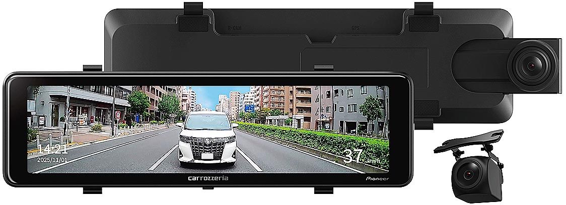 パイオニア ミラー型前後2カメラドライブレコーダー新品未使用！ パイオニア、前後2カメラのミラー型ドライブレコーダーに新製品