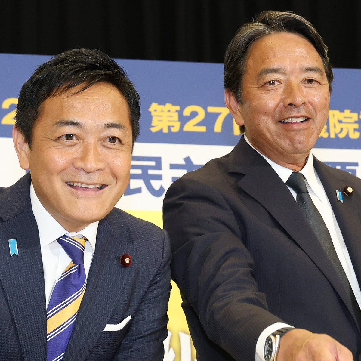 国民民主党の玉木雄一郎代表と榛葉賀津也幹事長。蓮舫氏に関する発言が物議を醸している場面。