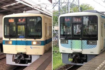 小田急カラーの「8000形」が市松模様の西武「8000系」に変身(47NEWS)