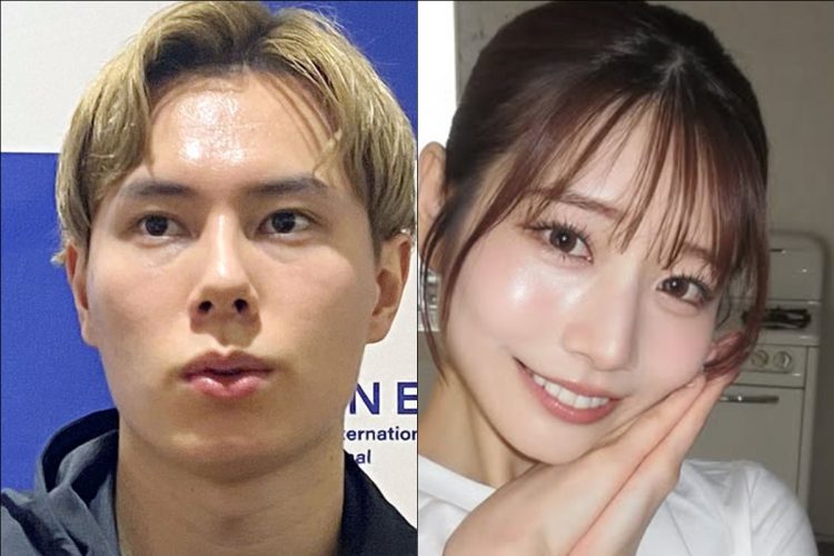 バレーボール男子日本代表・高橋藍選手の肖像と、熱愛報道で名前が挙がった河北彩伽氏のSNS投稿