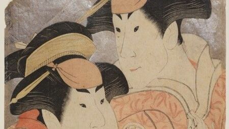 写楽による二代目瀬川富三郎と中村万世の役者絵。歌舞伎役者の個性と表情を捉えた浮世絵作品。