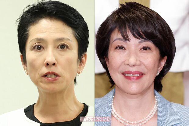 参議院予算委員会で対峙する蓮舫氏（左）と高市早苗氏（右）