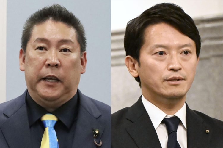 立花孝志容疑者（左）と斎藤元彦・兵庫県知事