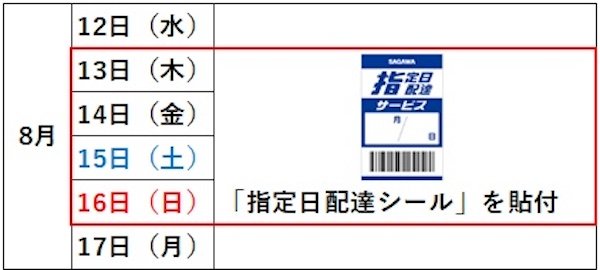 佐川急便、2026年お盆期間（8/13～16）の集配業務について「交通渋滞が