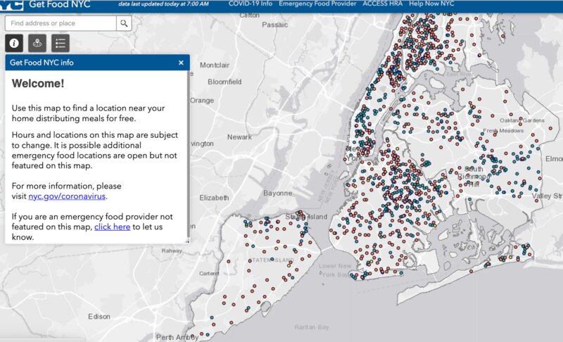 毎日どこかで無料の食料が配給されている。出典：Get Food NYCのウェブサイト