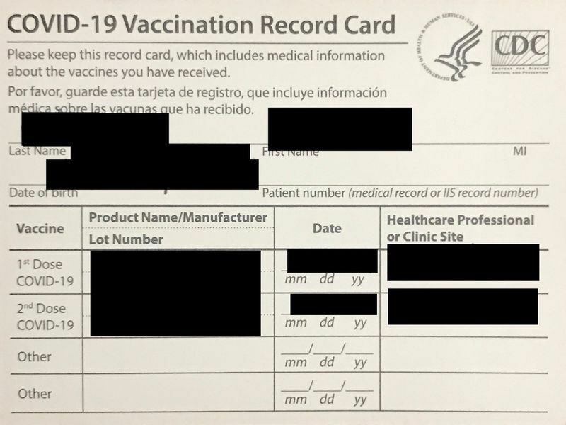 CDC発行のワクチン接種証明書。（筆者が加工し作成）