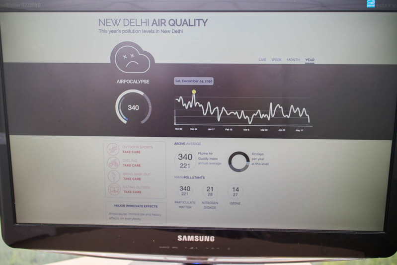 ニューデリーでの大気汚染度の深刻さを示すパソコン画面 Photo:Abumi