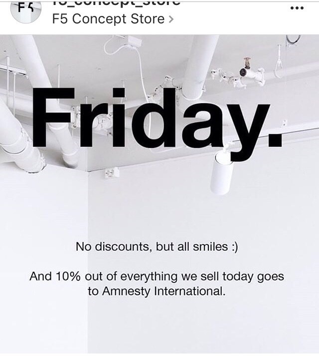 北欧ファッションブランドを売るF5 Concept Store。割引はせず、通常価格での売上10%をアムネスティ・インターナショナルに寄付　Instagram:f5_concept_store