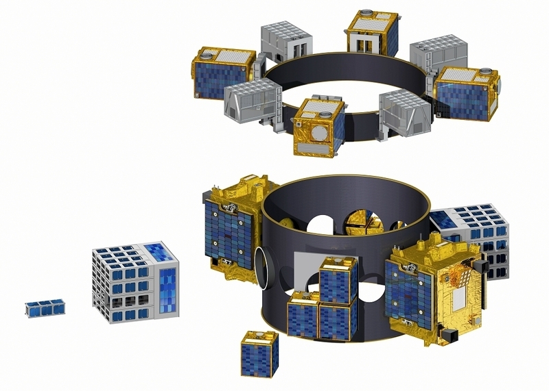 ライドシェア型の打ち上げによる複数の衛星の搭載パターン。Credit: ESA - D. Ducros