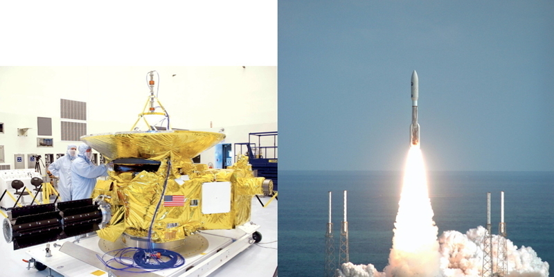 完成したニュー・ホライズンズ探査機とアトラスVロケットによる打ち上げ。Credit: NASA