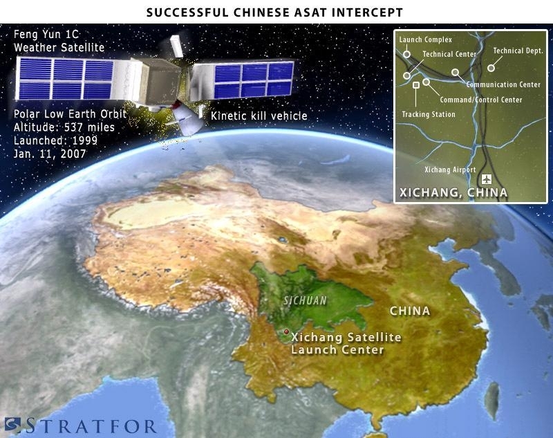 2007年1月の中国によるASATミサイル攻撃のイメージ。Credit: U.S. Air Force graphic
