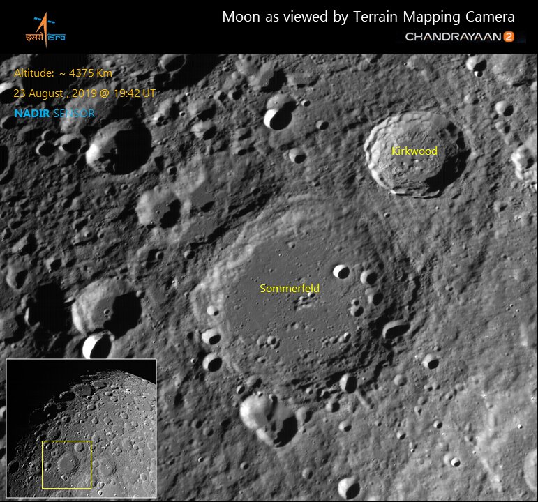8月23日にチャンドラヤーン2から撮影された月の北極域。Credit:  ISRO