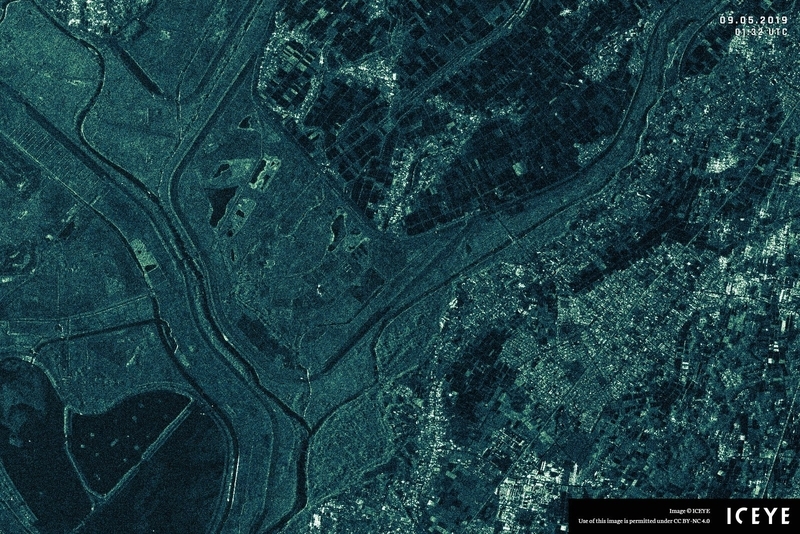 2019年5月9日午前10時32分に撮影された渡良瀬遊水地のレーダー衛星画像（比較用）。Credit: ICEYE