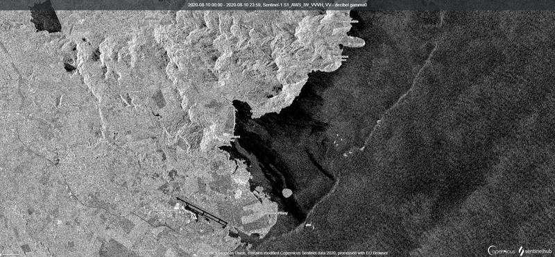 2020年8月10日、欧州センチネル1衛星による観測画像。Credit: European Union, contains modified Copernicus Sentinel data 2020