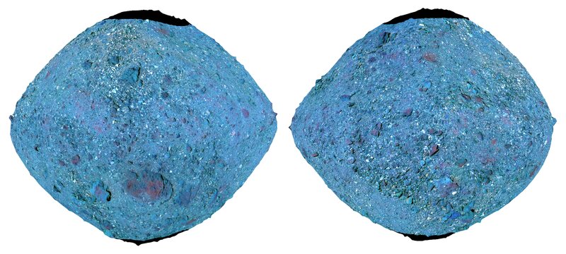 小惑星ベンヌの観測から作られた物質マップ。Credit: NASA/Goddard/University of Arizona