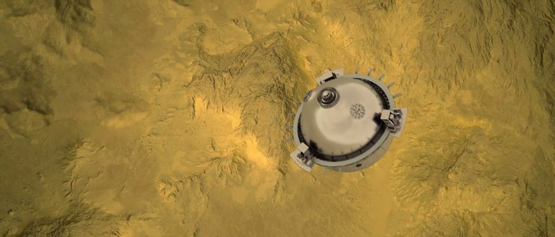 金星に降下する「DAVINCI+」プローブのイメージ。(C)NASA GSFC CI Labs / Michael Lentz and others