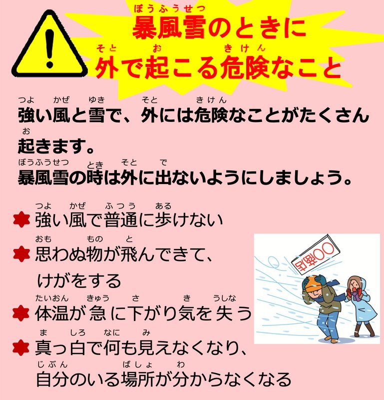 気象庁　札幌管区気象台　暴風雪のそなえ　小学生むけリーフレットより引用