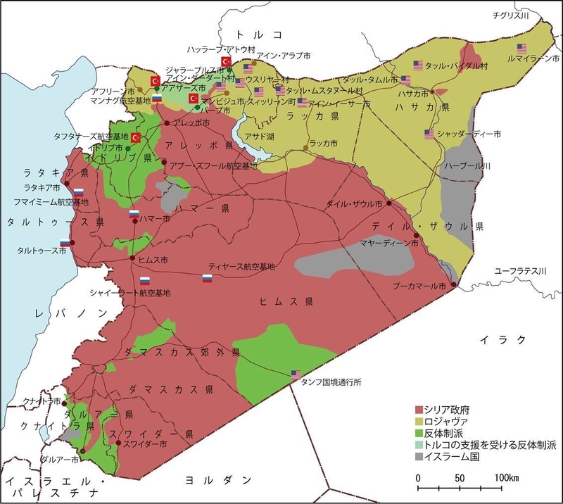 2017年1月末のシリア国内の勢力図（筆者作成）