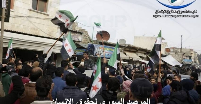 デモの様子を撮ったと思われる写真（シリア人権監視団、2020年2月20日）