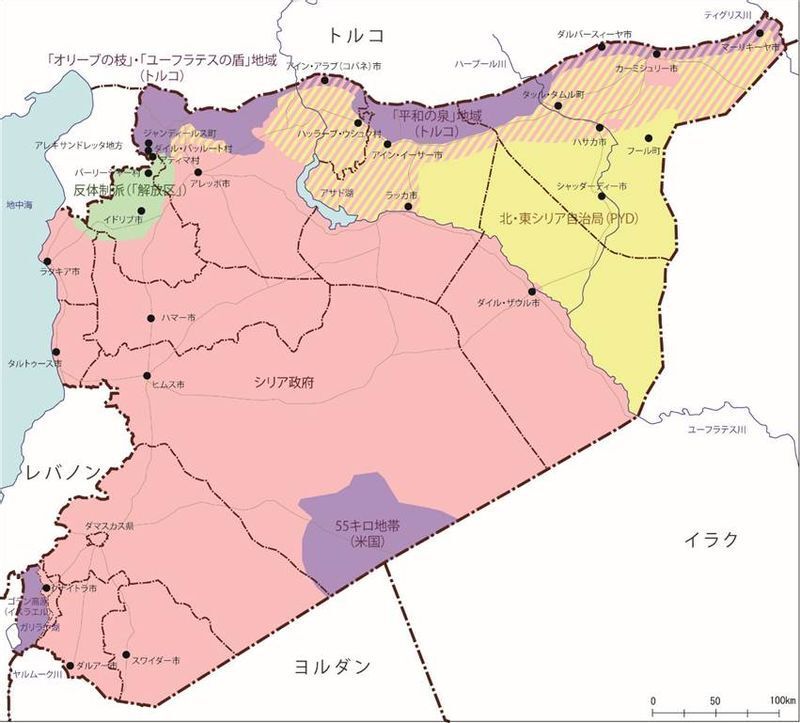シリアの勢力図(筆者作成)