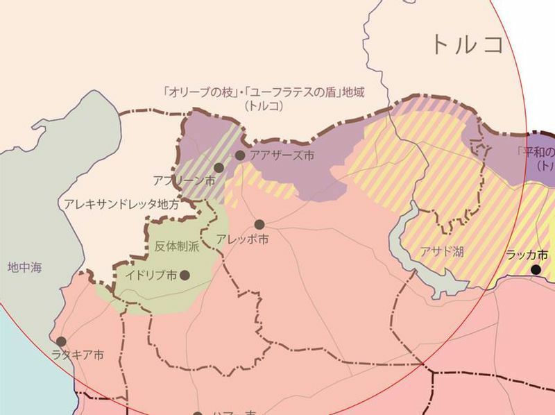 地図5　2022年10月下旬以降のシリア北西部の勢力図（筆者作成）