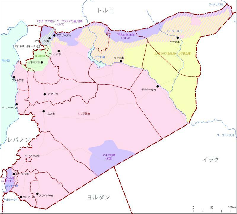 シリア国内の勢力図（筆者作成）
