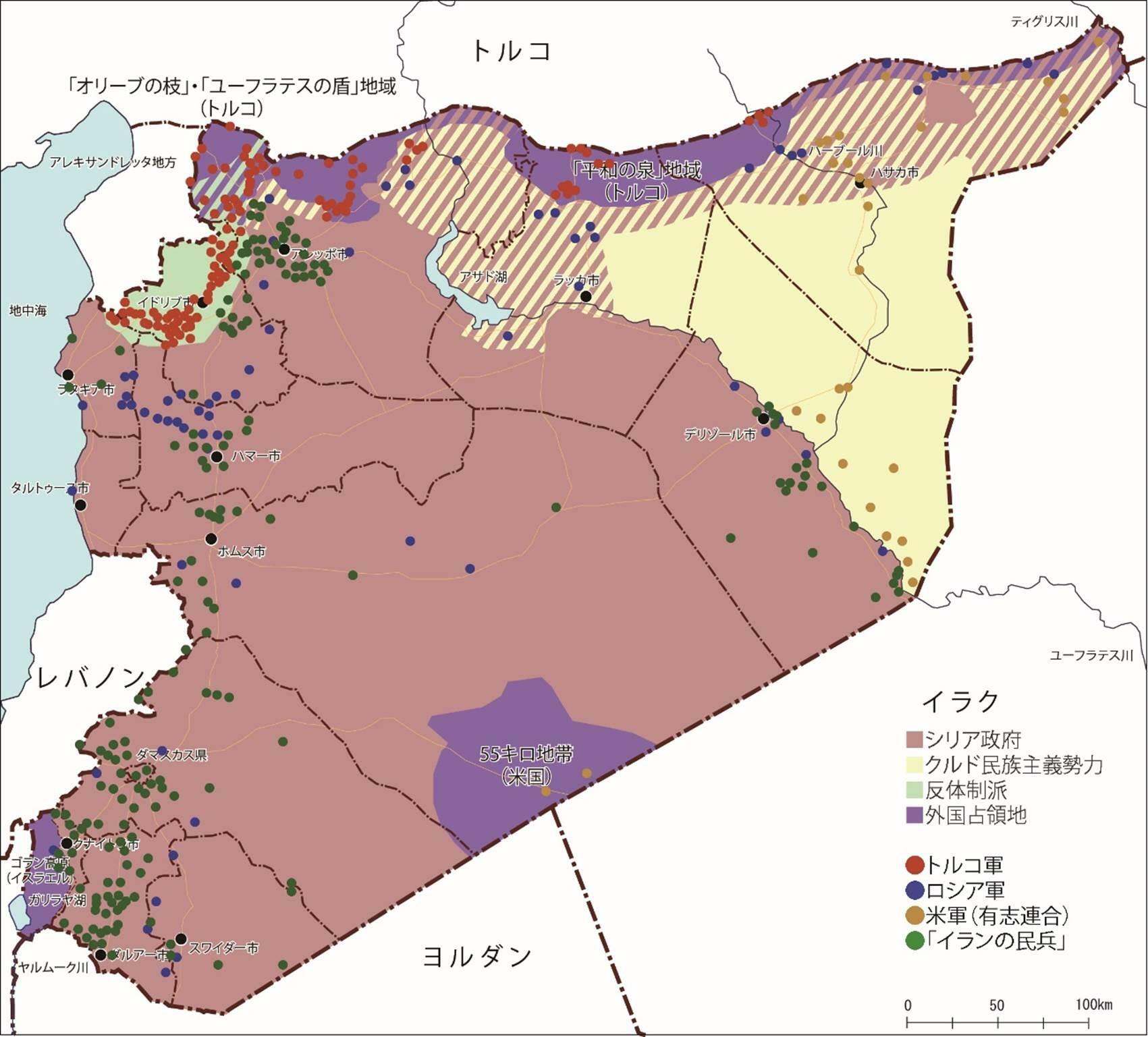 シリアの勢力図（2024年3月現在）：筆者作成