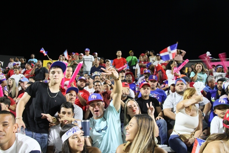 プエルトリコとドミニカのファンが混在する外野スタンド